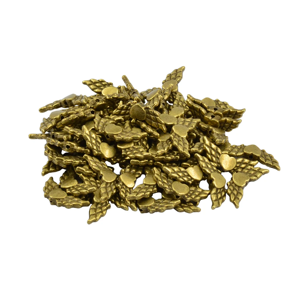 50 Pieces Antique Bronze Angel Wing Heart Spacer Beads Jewelry DIY Makings