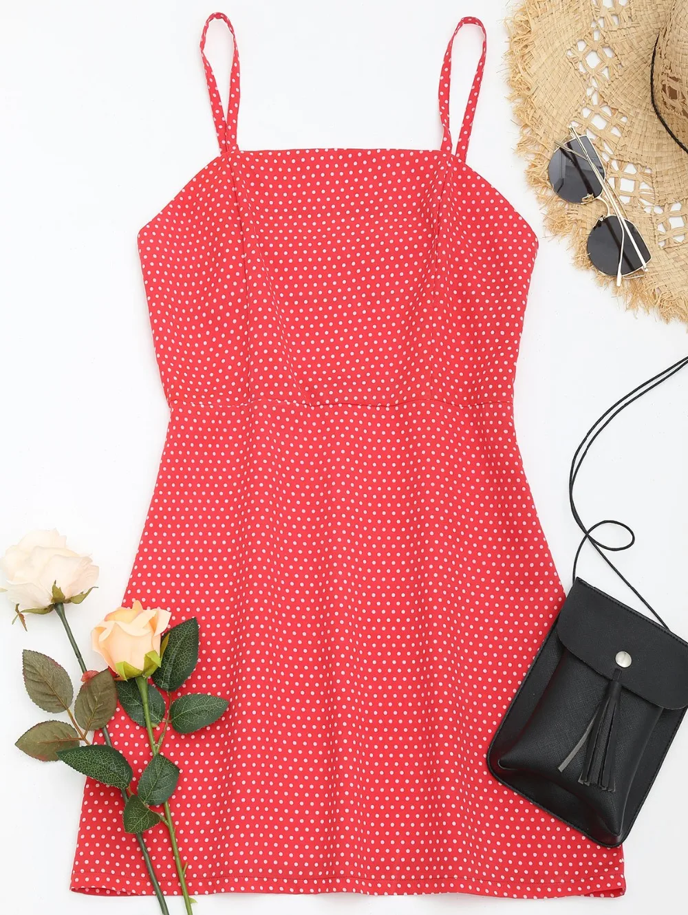 AZULINA Polka Dot Spaghetti Strap Summer Cami Dress Women Casual Brief A Line Red Mini Dress Vestidos De Festa Ladies Sundress 7