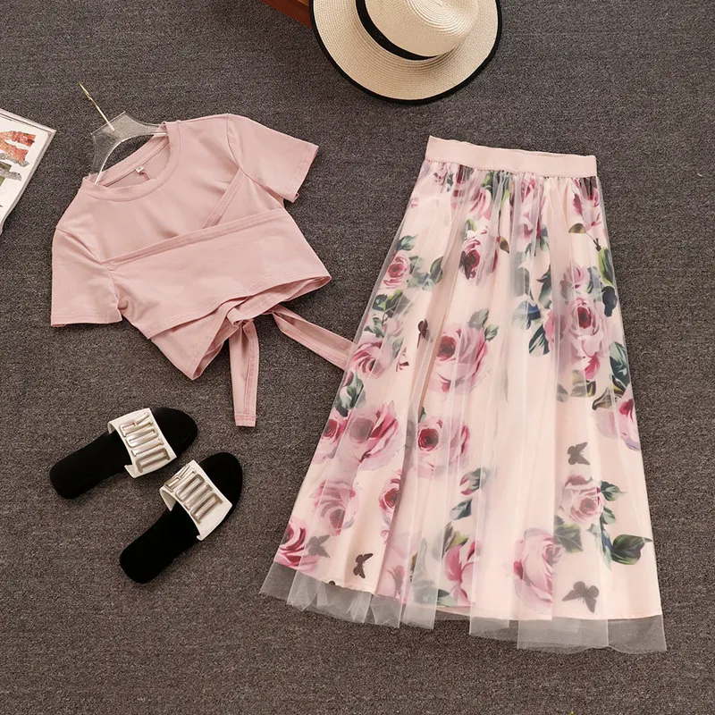 2 piece set women Irregular T Shirt+Mesh Skirts Suits Bowknot Solid Tops Vintage Floral Skirt Sets for Elegant Woman
2 piece set women Irregular T Shirt+Mesh Skirts Suits Bowknot Solid Tops Vintage Floral Skirt Sets for Elegant Woman