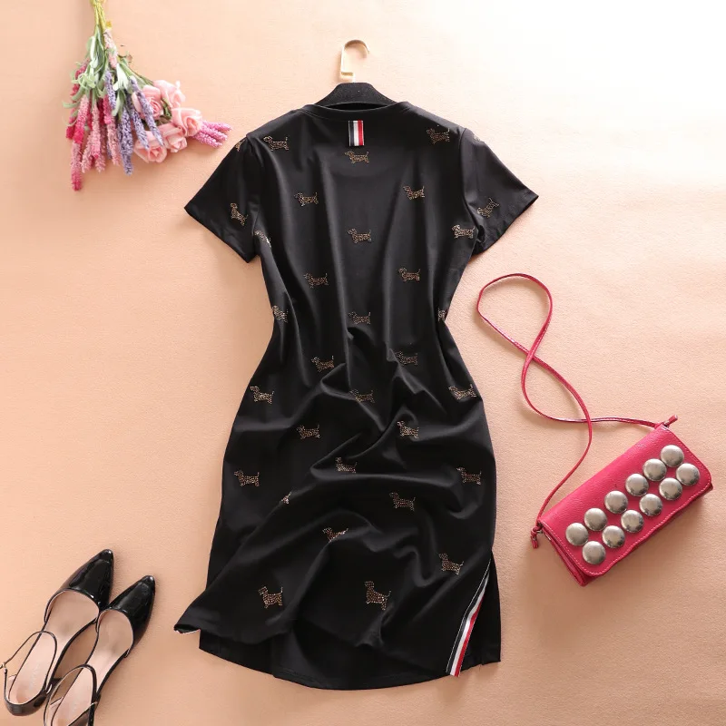2019 Summer Designer Runway Dress Women Short Sleeve side split Striped Cartoon Beading Mini A-Line Dress
2019 Summer Designer Runway Dress Women Short Sleeve side split Striped Cartoon Beading Mini A-Line Dress