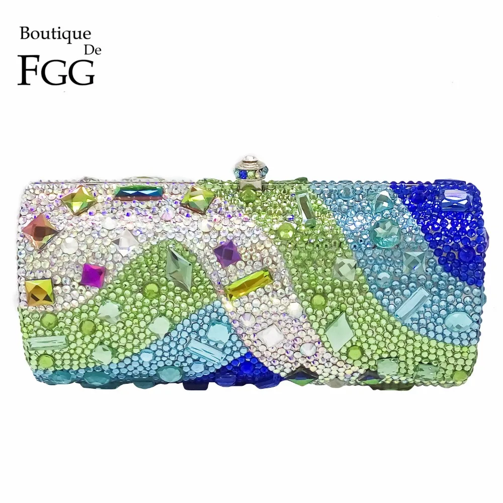 Boutique De FGG Multi Green Women Crystal Evening Clutch Purse Hard Case Metal Minaudiere Handbag Bridal Wedding Party Bag 
Boutique De FGG Multi Green Women Crystal Evening Clutch Purse Hard Case Metal Minaudiere Handbag Bridal Wedding Party Bag
