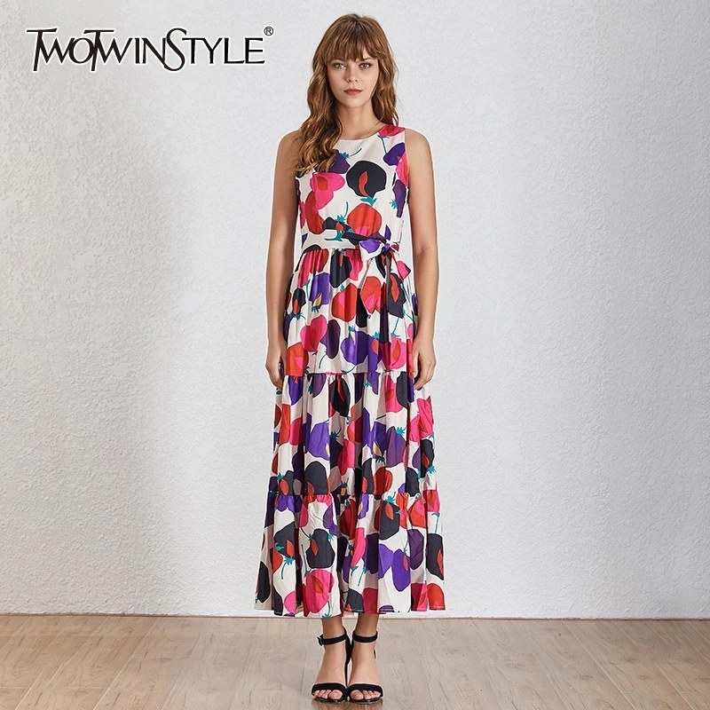 TWOTWINSTYLE Casual Print Sleeveless Women Dress O Neck Off Shoulder High Waist Hit Color Midi Dresses Female Fashion Summer
TWOTWINSTYLE Casual Print Sleeveless Women Dress O Neck Off Shoulder High Waist Hit Color Midi Dresses Female Fashion Summer