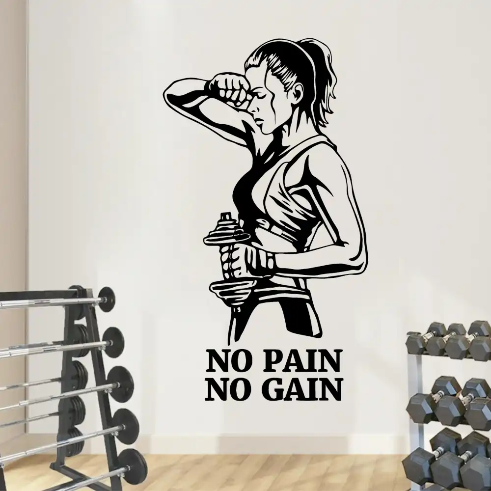 hot no pain no gain phrase gym vinyl wallpaper sticker for gym