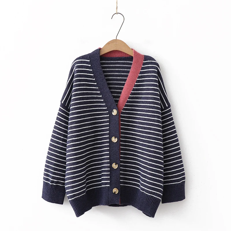 Single breasted V-neck top wild Sweater button cardigans stripe Long sleeve Knit Sweater coat top Autumn Winter
Single breasted V-neck top wild Sweater button cardigans stripe Long sleeve Knit Sweater coat top Autumn Winter