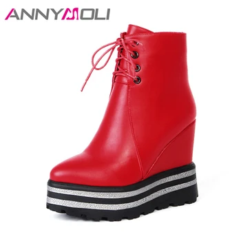 ANNYMOLI Women Ankle Boots Platform Wedge Heel Boots High Heels Black Shoes Lacing Female Autumn Short Boots Zip 2018 Red Black
ANNYMOLI Women Ankle Boots Platform Wedge Heel Boots High Heels Black Shoes Lacing Female Autumn Short Boots Zip 2018 Red Black