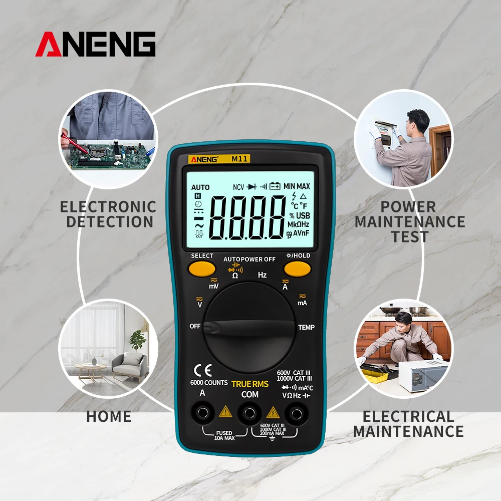 M11 Digital Multimeter 6000 counts Backlight AC/DC Ammeter Voltmeter Ohm Portable Meter Capacitor Transistor Battery Tester
M11 Digital Multimeter 6000 counts Backlight AC/DC Ammeter Voltmeter Ohm Portable Meter Capacitor Transistor Battery Tester