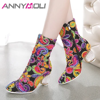 ANNYMOLI Women Boots Winter Ankle Boots Crystal Strange Style Heels Short Boots Flower High Heel Shoes Lady Fall Plus Size 34-43
ANNYMOLI Women Boots Winter Ankle Boots Crystal Strange Style Heels Short Boots Flower High Heel Shoes Lady Fall Plus Size 34-43