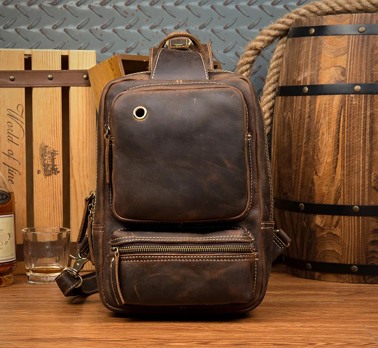 Woosir Vintage Leder-Sling-Rucksack für Herren