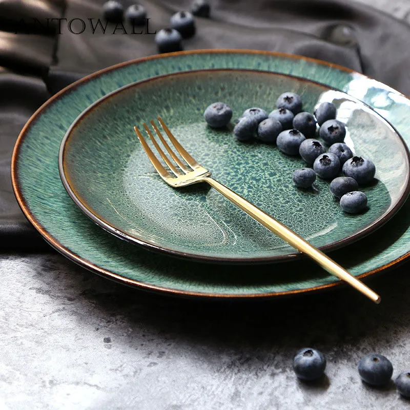 

ANTOWALL European ceramic tableware malachite green disc Western steak pasta dish home breakfast fruit salad plate porcelain