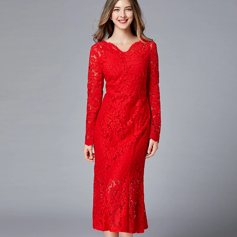 2019 European design mermaid lace long dresses party plus size spring full sleeve V neck elegant women trumpet red lace dress
2019 European design mermaid lace long dresses party plus size spring full sleeve V neck elegant women trumpet red lace dress