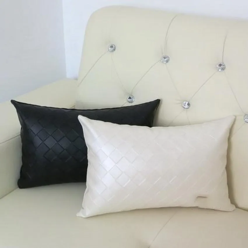 Image Luxury PU fur lumbar pillow cushion ,fur leather throw seat cushion for furniture upholstery,white sofa seat mat,simple style