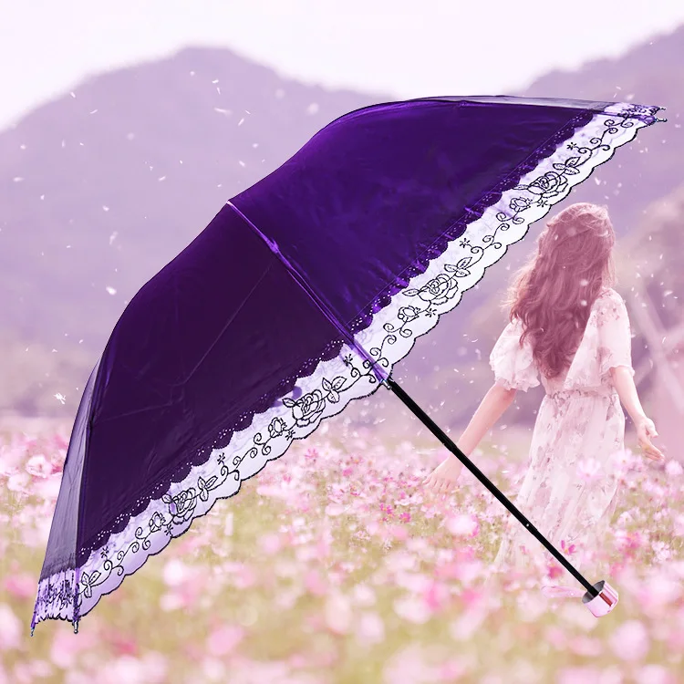 Lace Edge Colors Creative Pongee High Quality Three folding Umbrella Adult Women Parasol
Lace Edge Colors Creative Pongee High Quality Three folding Umbrella Adult Women Parasol