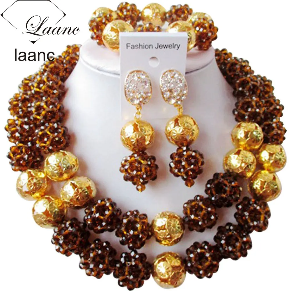 New Brown Crystal Gold Finding Beaded Necklace Bracelet Nigerian African Wedding Beads Bridal Jewelry Sets ZG672
New Brown Crystal Gold Finding Beaded Necklace Bracelet Nigerian African Wedding Beads Bridal Jewelry Sets ZG672
