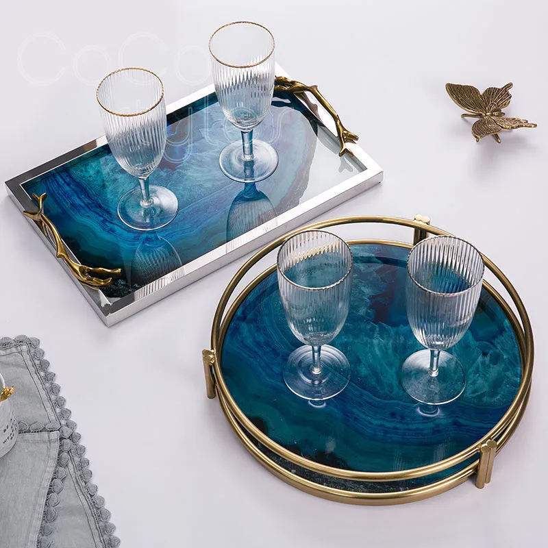 Cocostyles InsFashion luxury and hot glass serving tray with 3D print agate pattern and gold frame for nordic style home decor
Cocostyles InsFashion luxury and hot glass serving tray with 3D print agate pattern and gold frame for nordic style home decor