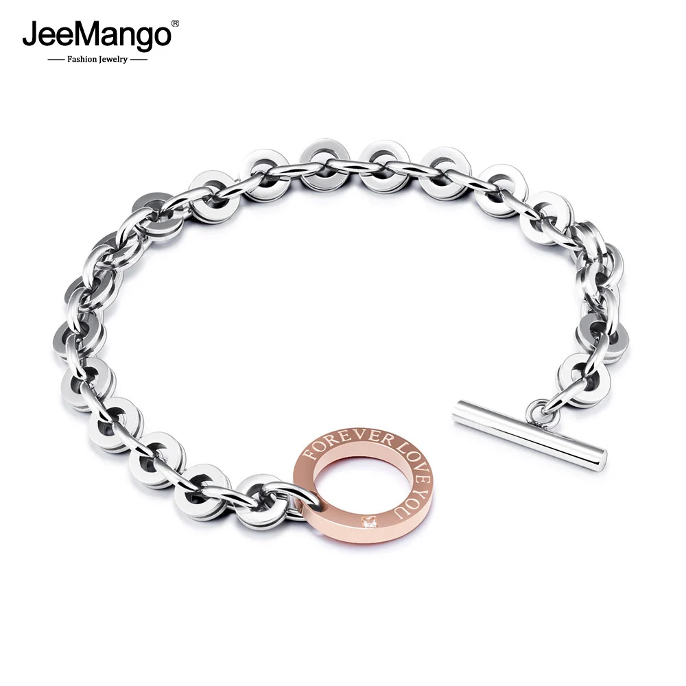 JeeMango Trendy Rose Gold Charm Bracelet For Women Inlaid Zircon Forever Love You Chain & Link Bracelets Toggle Clasp JB17068
JeeMango Trendy Rose Gold Charm Bracelet For Women Inlaid Zircon Forever Love You Chain & Link Bracelets Toggle Clasp JB17068