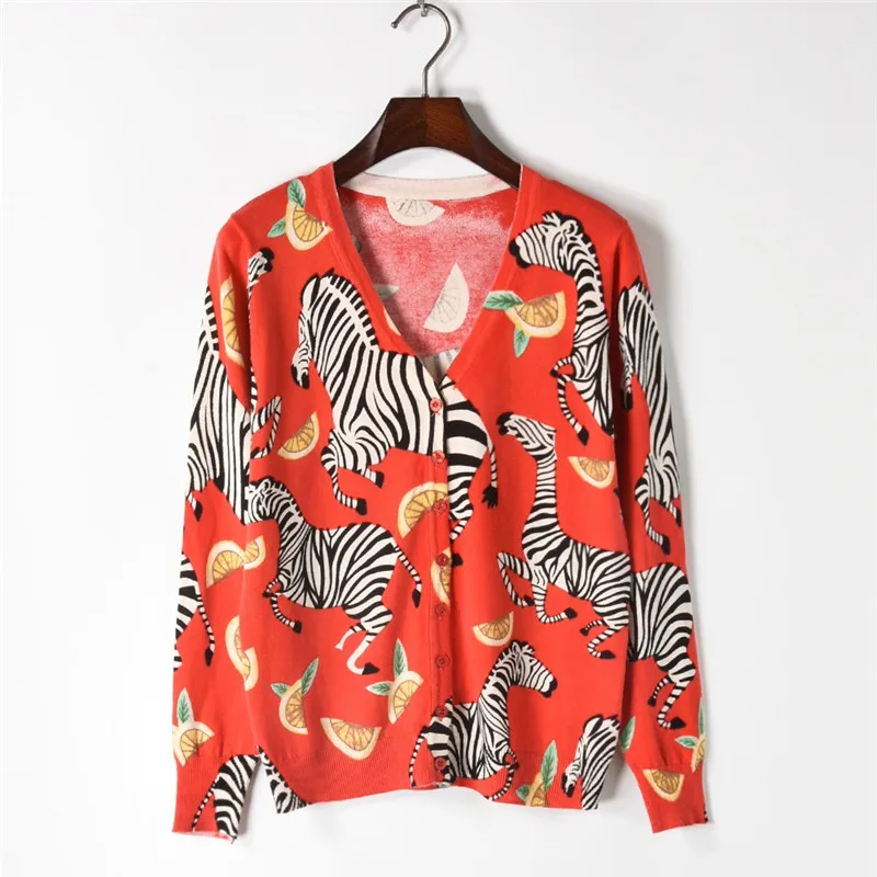 High Quality Sweater for Women 2018 Runway Designer V Neck Zebra Lemon Print Thin Knitted Cardigans
High Quality Sweater for Women 2018 Runway Designer V Neck Zebra Lemon Print Thin Knitted Cardigans