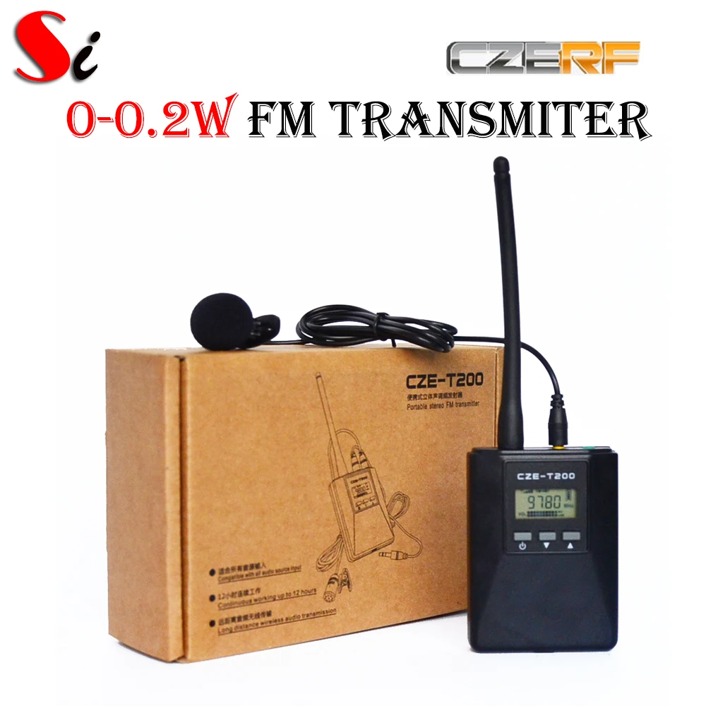 

CZE-T200 0-0.2W Portable FM Transmitter radio broadcast Stereo/Mono Power adjustable for Meeting/Tourism/Church/School