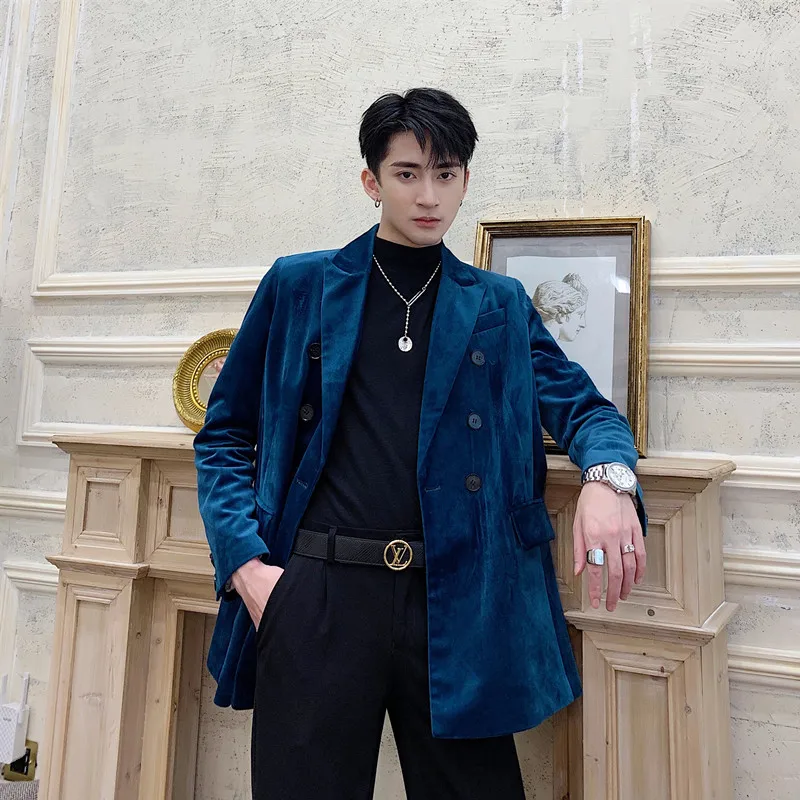 Men Blue Velvet Double-breasted Casual Suit Jacket Male Women Streetwear Vintage Fashion Hip Hip Blazer Coat Autumn Outerwear
Men Blue Velvet Double-breasted Casual Suit Jacket Male Women Streetwear Vintage Fashion Hip Hip Blazer Coat Autumn Outerwear