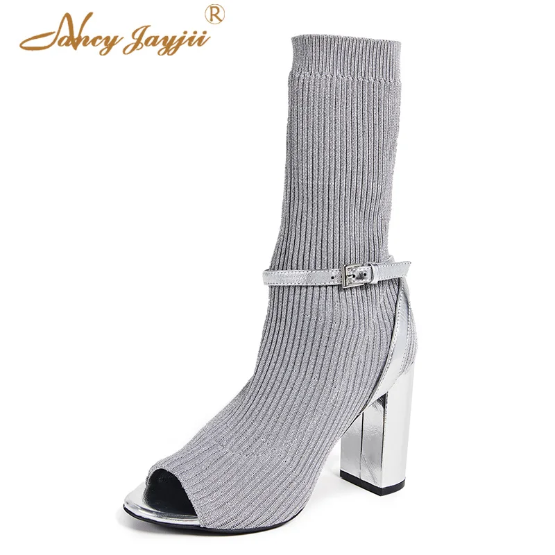 Nila Silver Strap Woman Ankle Boots Grey Knitting Ladies Botas Female Shoes Super High Heels Peep Toe Block Chunky Size 45 46 41
Nila Silver Strap Woman Ankle Boots Grey Knitting Ladies Botas Female Shoes Super High Heels Peep Toe Block Chunky Size 45 46 41