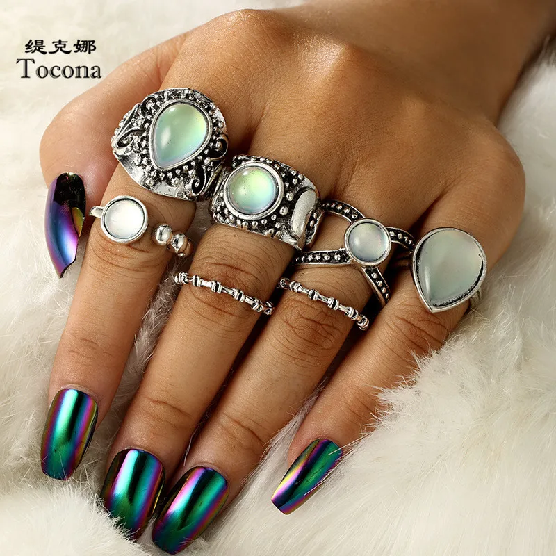 Tocona 7pcs/Set Vintage Antique Silver Water drop Opal Stone Knuckle Finger Midi Rings Set for Women Bohemian Jewelry 6361
Tocona 7pcs/Set Vintage Antique Silver Water drop Opal Stone Knuckle Finger Midi Rings Set for Women Bohemian Jewelry 6361