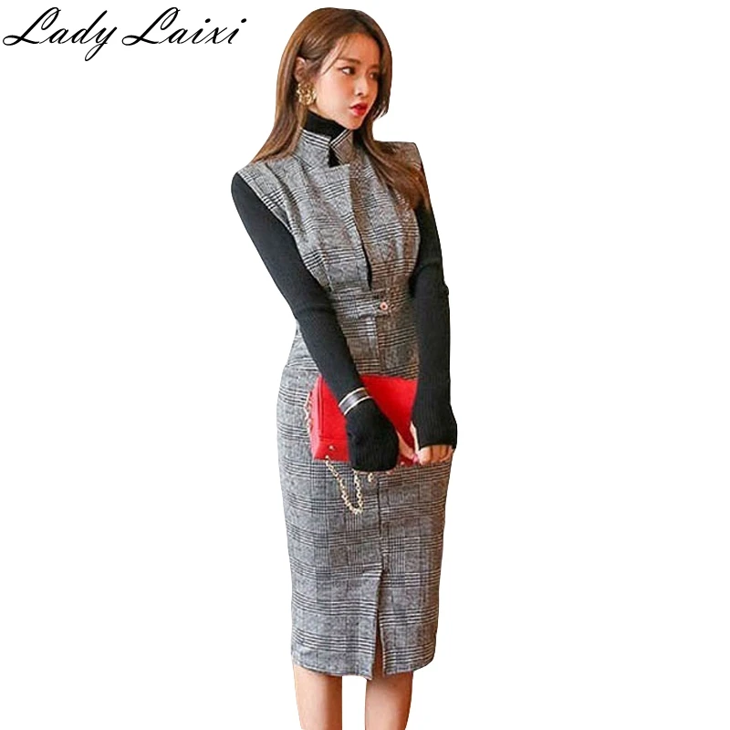 Office Lady plaid Dress 2018 Autumn Winter Women Sexy V-Neck Sleeveless Bodycon Dress sheath pencil work Dress
Office Lady plaid Dress 2018 Autumn Winter Women Sexy V-Neck Sleeveless Bodycon Dress sheath pencil work Dress