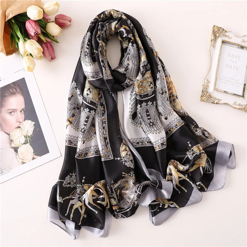 Women Silk Scarf Luxury Horse Print Lady Beach Scarfs Shawls Foulard Hijab Wraps Femme Head Kerchief Playa Cape 2019 New
Women Silk Scarf Luxury Horse Print Lady Beach Scarfs Shawls Foulard Hijab Wraps Femme Head Kerchief Playa Cape 2019 New