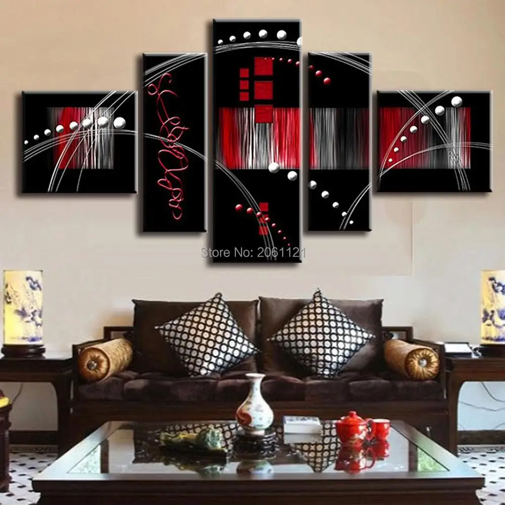 Image hand painted abstract oil paintings red black modular painting group pictures wall canvas art black sofa background decor