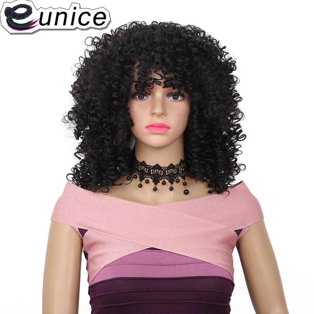 

Eunice Hair Kinky Curly Wig with Bangs Afro African Hairstyle Middle Size Natural Blonde Mixed Brown Synthetic Wigs for Women