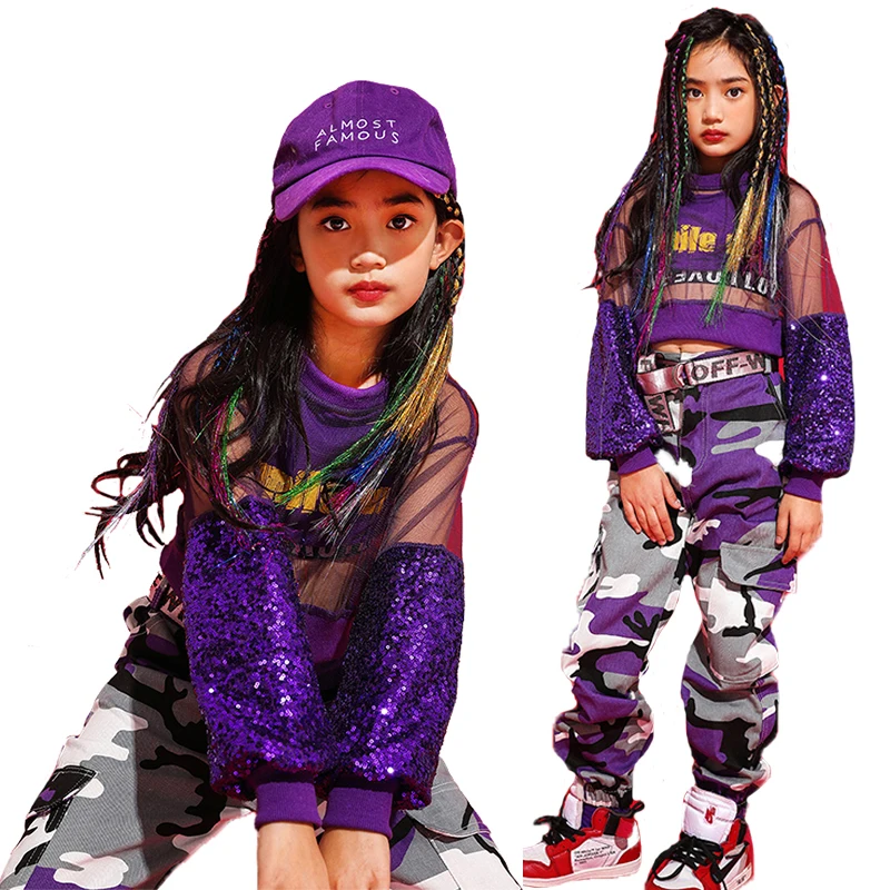 Kids Jazz Dance Costume Purple Girls Dancing Top Camouflage Pants Hip Hop Performance Clothing Street Dance Practice Wear DC1430
Kids Jazz Dance Costume Purple Girls Dancing Top Camouflage Pants Hip Hop Performance Clothing Street Dance Practice Wear DC1430