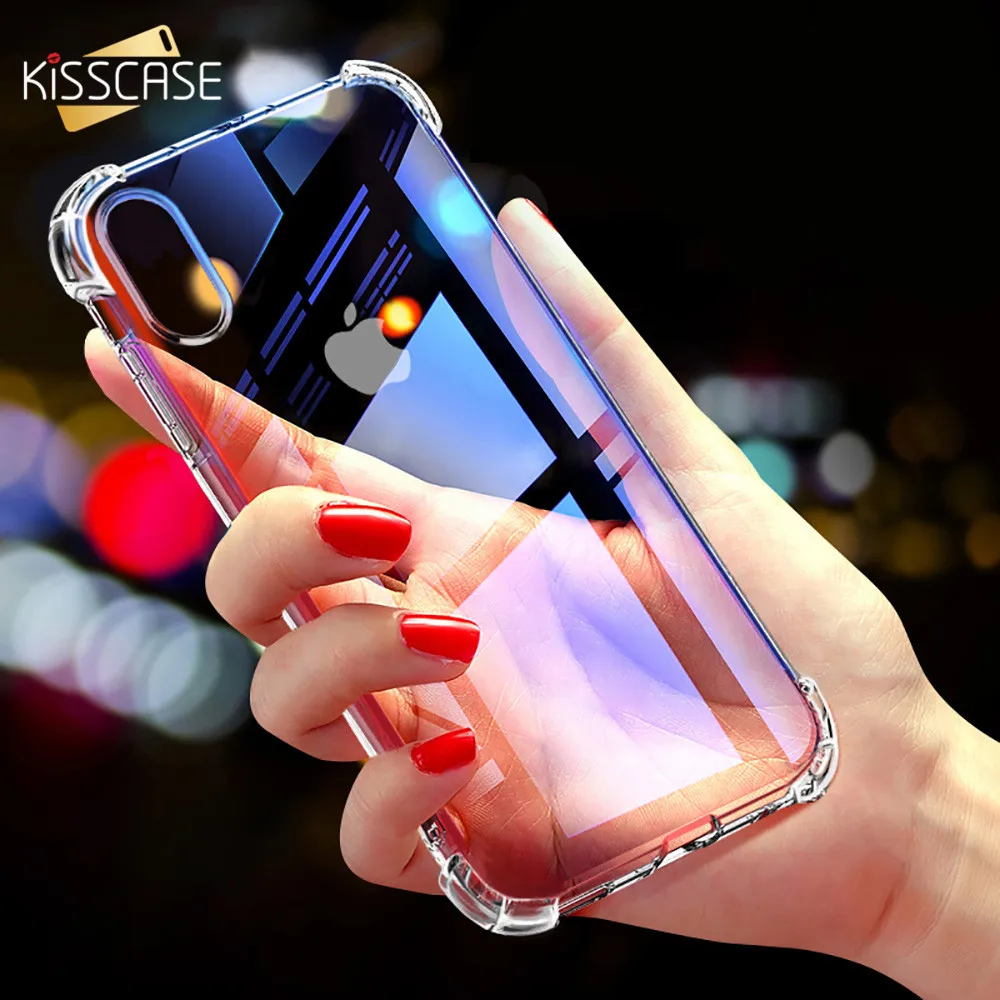 Мягкий силиконовый чехол KISSCASE для iPhone X 8 7 XR XS Max прозрачный противоударный 6