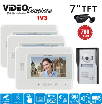 ZHUDELE 7" High Resolution Color Video Doorphone Door Entry Intercom Systems 700TVL Outdoor Doorbell Camera+ 3 LCD Mointors
ZHUDELE 7" High Resolution Color Video Doorphone Door Entry Intercom Systems 700TVL Outdoor Doorbell Camera+ 3 LCD Mointors