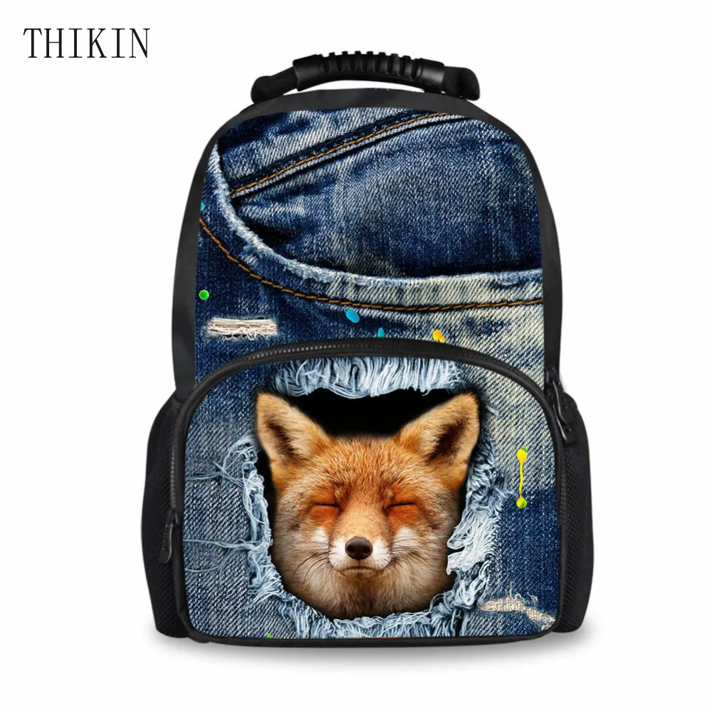 Модный рюкзак THIKIN Jeans с карманами и принтом лисы школьный портфель для девочек