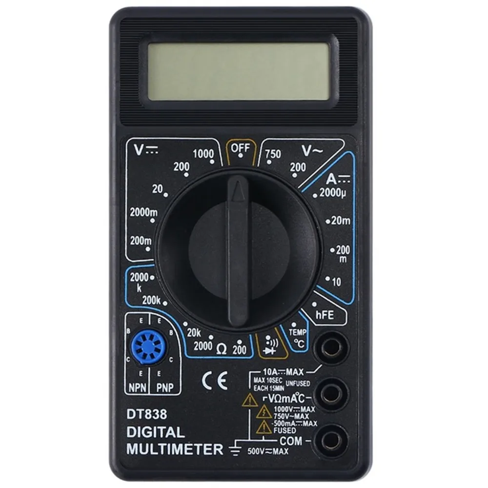 High Quality DT838 LCD Digital Multimeter AC DC Tester Voltmeter Diode Resistance Current Diode Electric Multi Tester Tool
High Quality DT838 LCD Digital Multimeter AC DC Tester Voltmeter Diode Resistance Current Diode Electric Multi Tester Tool