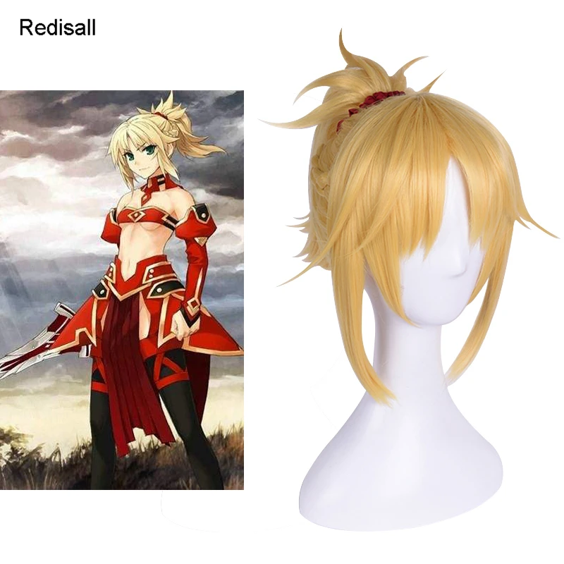 FGO Fate Apocrypha косплей парик служанка саблей Мордред блонд хвост косы синтетические