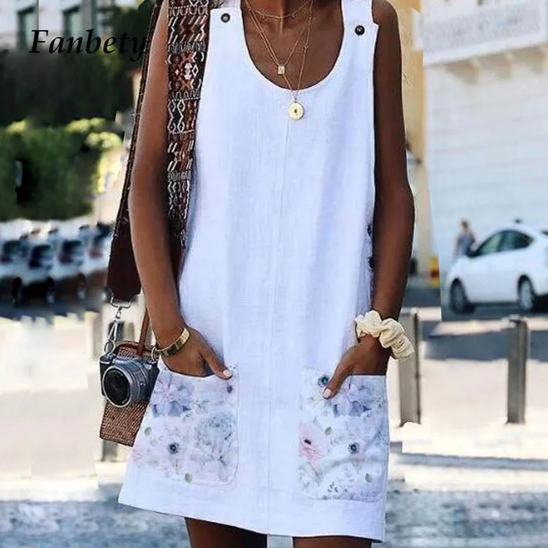 Fanbty Women Summer Button Pockets Prints Dress 2019 Ladies Sexy Sleeveless Beach Mini Dress Girls kawaii Linen party dress 5XL
Fanbty Women Summer Button Pockets Prints Dress 2019 Ladies Sexy Sleeveless Beach Mini Dress Girls kawaii Linen party dress 5XL