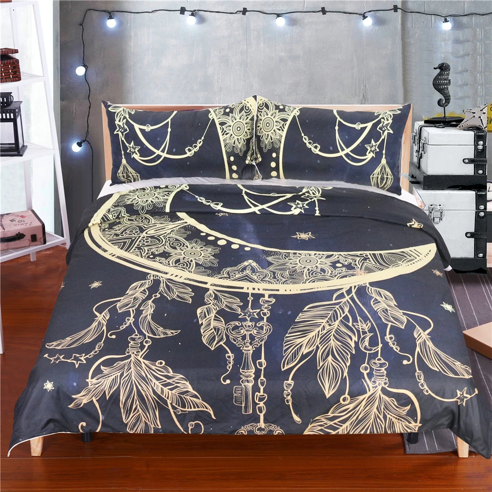 LISM Bohemian Moon feathers Bedding Set Single Full Size Duvet Cover Lotus Flower Bed Cover Set Microfiber Bedclothes 3pcs
LISM Bohemian Moon feathers Bedding Set Single Full Size Duvet Cover Lotus Flower Bed Cover Set Microfiber Bedclothes 3pcs