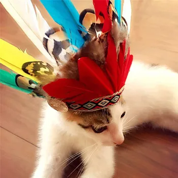 

Creative Pet Supply Indian Feather Cat Hat Small Animals Dog Cats Head Accessories Photography Pets Products