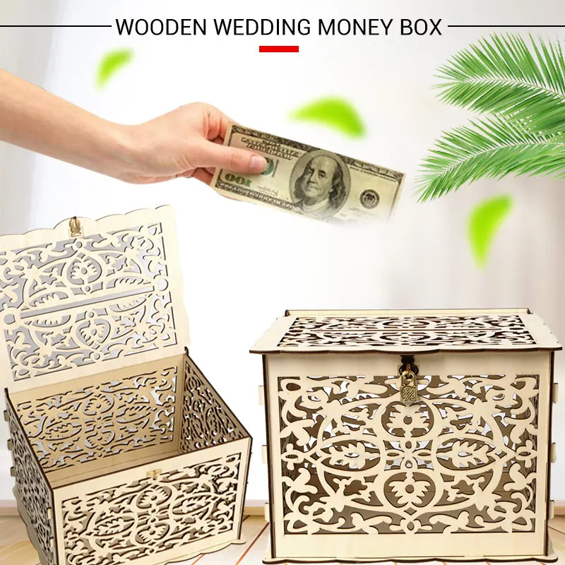 Wedding Card Box Wooden Elegant with Lock Birthday Home Decoration Storage Party | Дом и сад