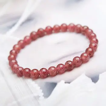 

Natural Ice Red Strawberry Quartz Gemstone Beads Bracelet AAA 6mm For Woman Fashion Healing Charming Stone AAAAA