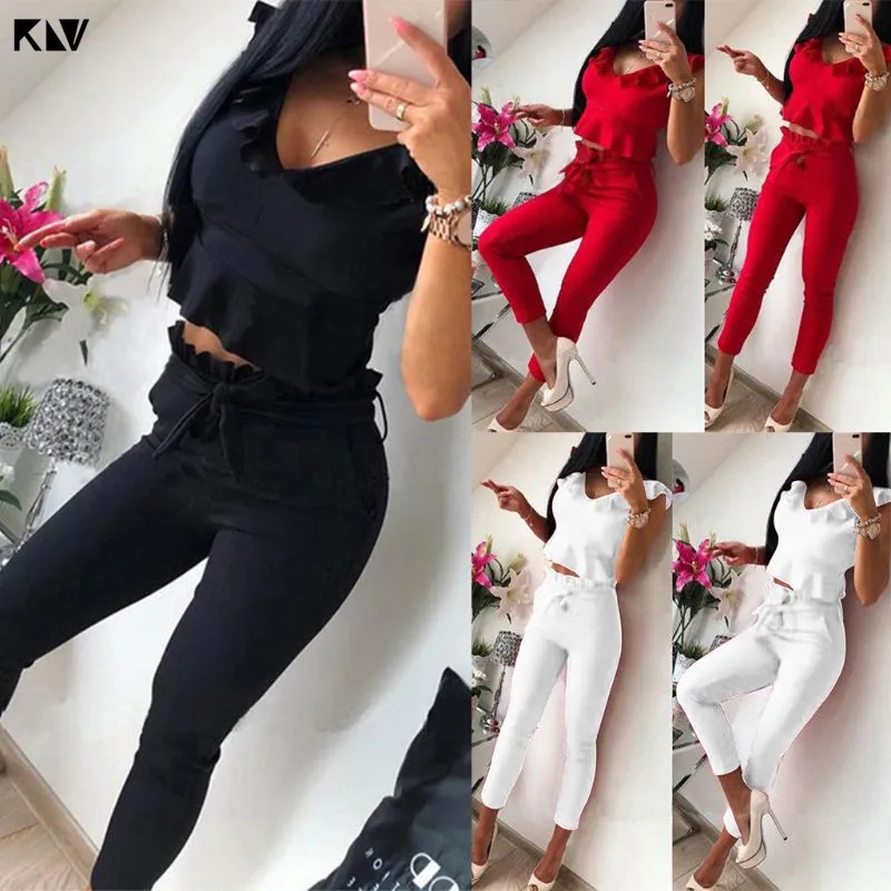 KLV Women Ladies 2 Piece Frill V Neck Sleeveless Crop Top Pencil Set Midi Bodycon Casual Solid Suit Pants Outfits
KLV Women Ladies 2 Piece Frill V Neck Sleeveless Crop Top Pencil Set Midi Bodycon Casual Solid Suit Pants Outfits