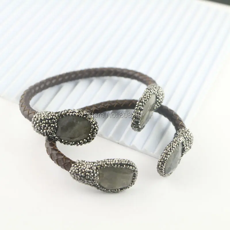 5Pcs Natural Labradorite Stone Bracelet, With Pave Crystal Zircon Leather Charms Cuff Bangles
5Pcs Natural Labradorite Stone Bracelet, With Pave Crystal Zircon Leather Charms Cuff Bangles