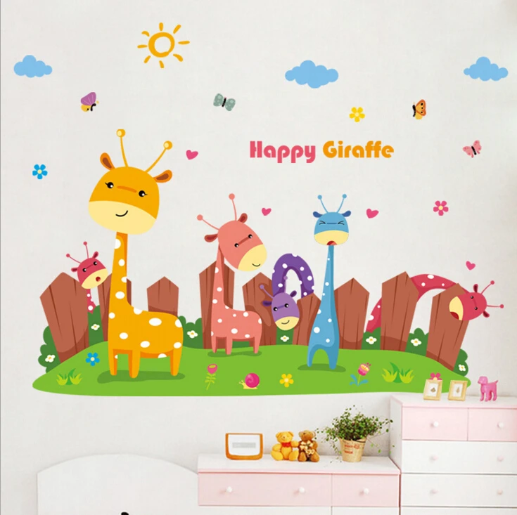 cartoon giraffe wall stickers home decor bedroom children's room kindergarten nursery diy art decals wallpaper removable | Дом и сад