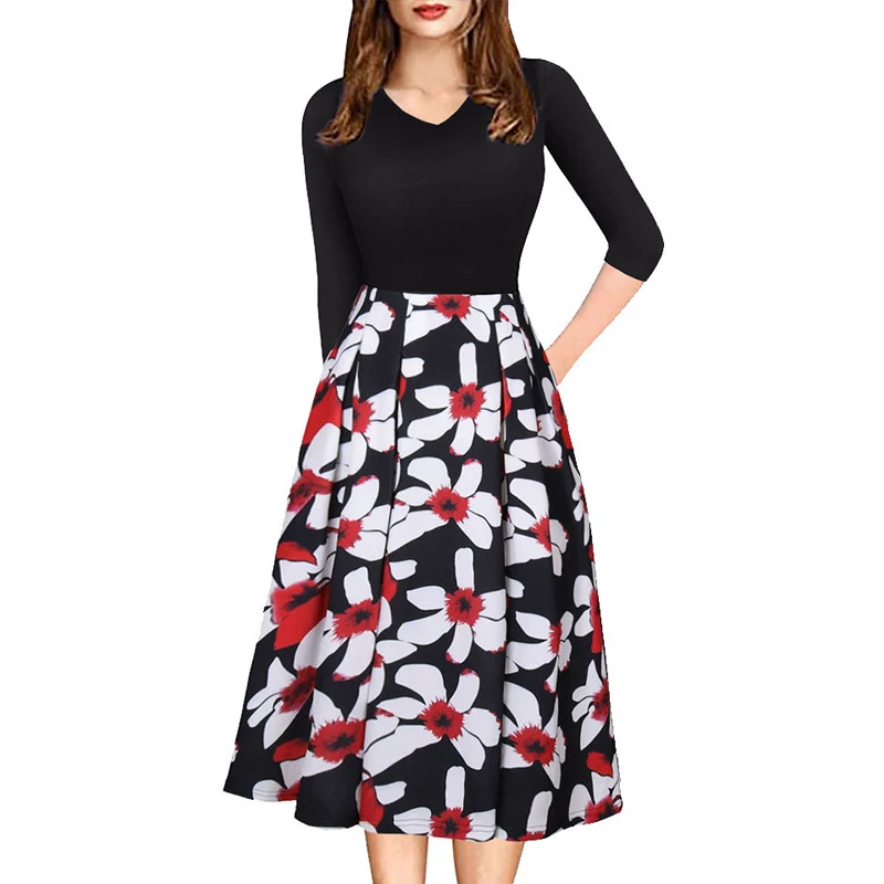 Pink Elegant Dress for Women Office sukienka Three Quarter Sleeve Spring Autumn Floral Printed swing frocks Work robe longue
Pink Elegant Dress for Women Office sukienka Three Quarter Sleeve Spring Autumn Floral Printed swing frocks Work robe longue
