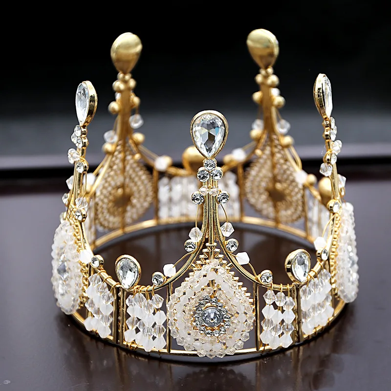 

Vintage Baroque Tiara Vintage Geometric Beads Tiaras Crowns Hairband Royal Queen Headband for Women Christmas Party Hair Jewelry