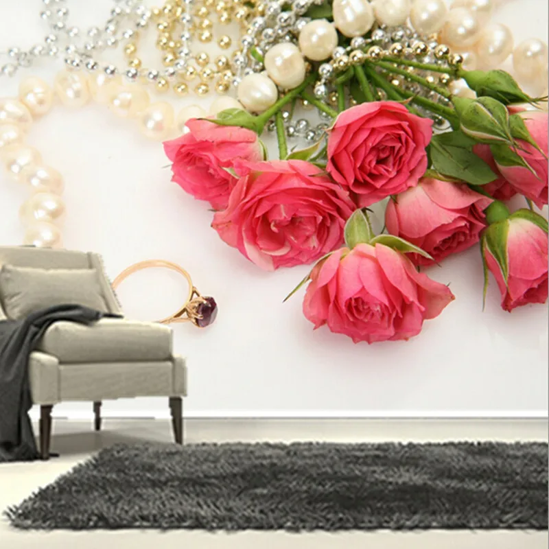 

The custom 3D murals,romantic roses Jewelry Pink color Flowers wallpapers ,living room sofa TV wall bedroom wall paper