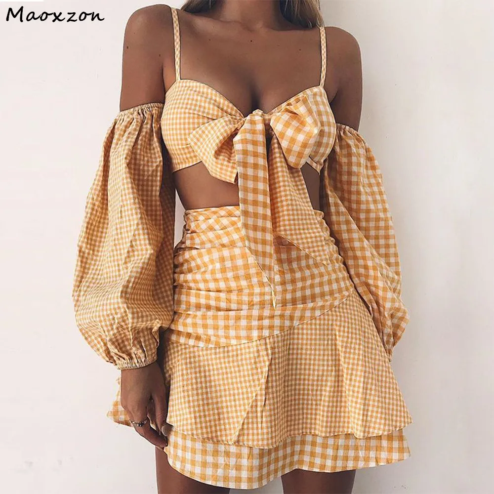 Maoxzon Women's Sets Sexy Deep V-neck Plaid Crop Tops and Skirts 2 piece Set For Female Fashion Two piece Suits Bandage Dress XL
Maoxzon Women's Sets Sexy Deep V-neck Plaid Crop Tops and Skirts 2 piece Set For Female Fashion Two piece Suits Bandage Dress XL