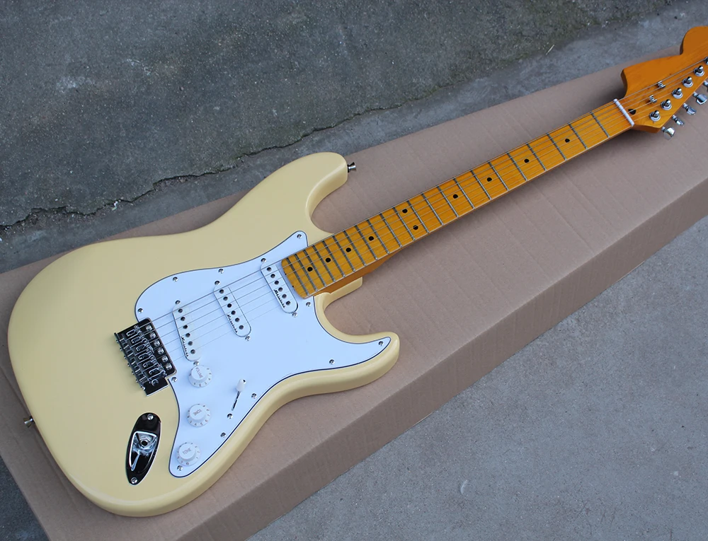 Factory Cream Electric Guitar with Reverse Headstock,Yellow Maple Fretboard,White Pickguard,Can be customized
Factory Cream Electric Guitar with Reverse Headstock,Yellow Maple Fretboard,White Pickguard,Can be customized