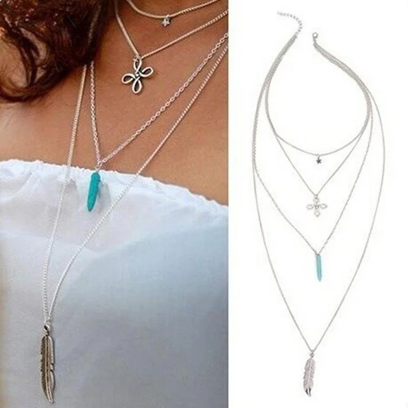 2018 New Fashion Bohemian Multilayer Turquoises Ivory Tassel Knot Star Feather Charm Long Silver Chain Women Sweater Necklace
2018 New Fashion Bohemian Multilayer Turquoises Ivory Tassel Knot Star Feather Charm Long Silver Chain Women Sweater Necklace
