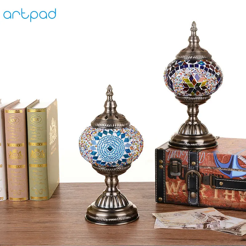 Retro Vintage Handmade E14 Turkish Lamps Desktop Light Stained Glass Sconces Bedroom Living Room Mediterranean Decor Table Lamps