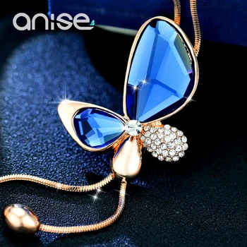 Anise Collares Largos Butterfly Pendant Necklaces Sweater Chain Women Blue Gem Crystal Necklace Long Tassel Necklace Adjustable
Anise Collares Largos Butterfly Pendant Necklaces Sweater Chain Women Blue Gem Crystal Necklace Long Tassel Necklace Adjustable